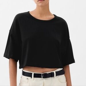 GAP Women's Black Oversized Cropped Cotton T-Shirt, Size Medium Tall